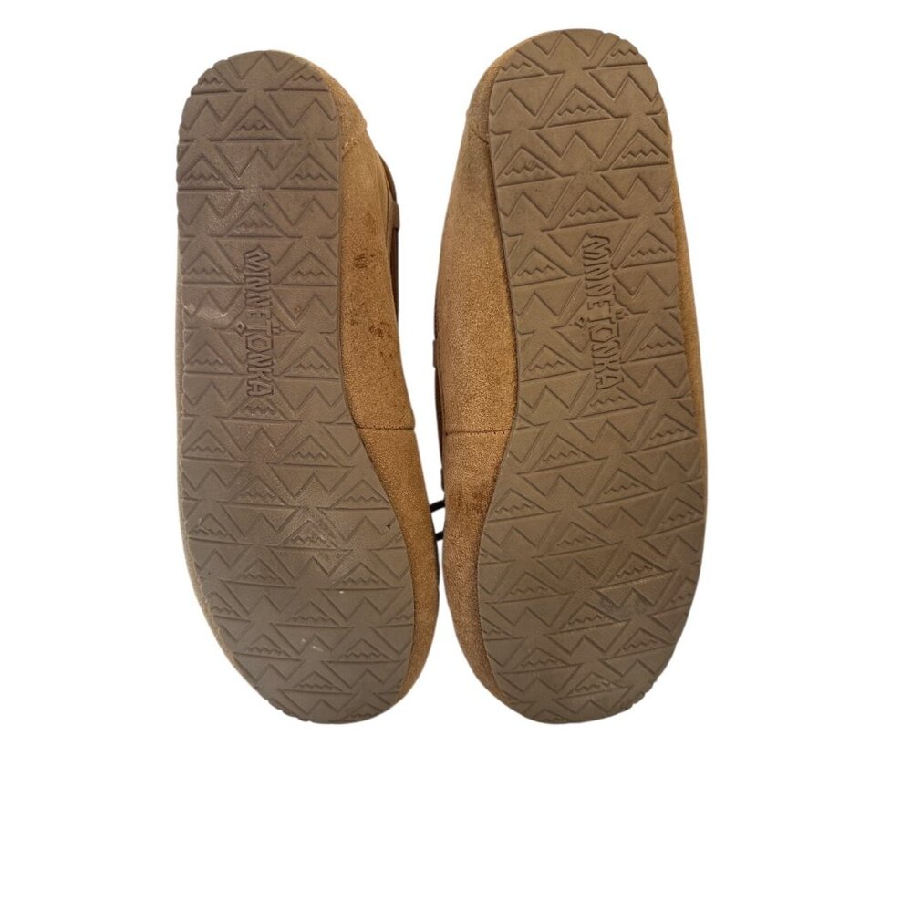 MINNETONKA Women’s  Moccasins 8 Tan Suede Leather Faux Fur Lined #4052 - Picture 4 of 6
